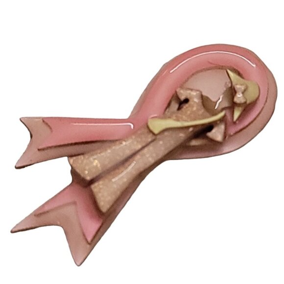 Lucinda Breast Cancer Awareness Pink Ribbon Glitter Woman Lady In Hat Brooch L34 - Picture 2 of 7